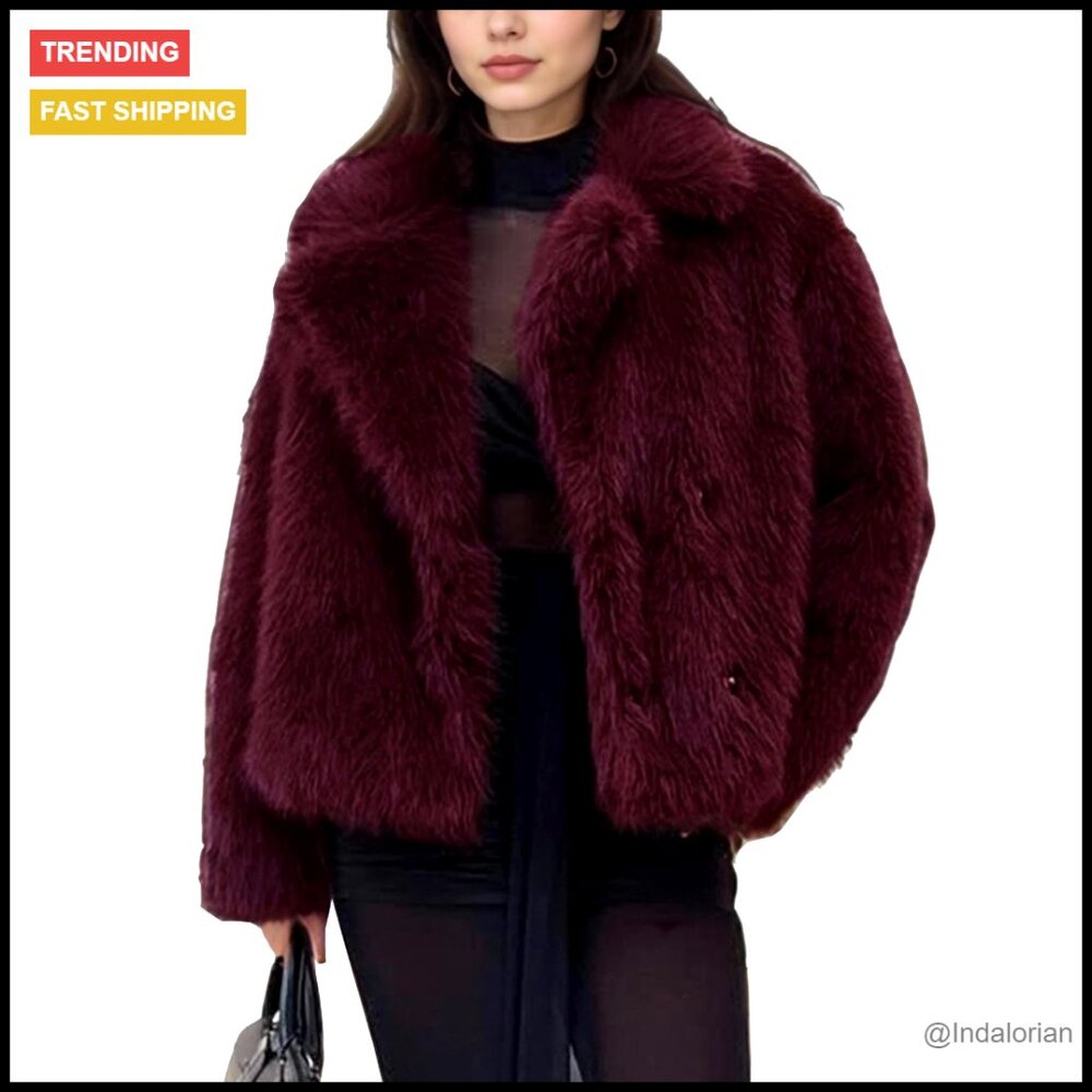 Faux Fur Coat Fluffy Jacket Winter Furry Open Front Lapel Shaggy Parka Outerwear